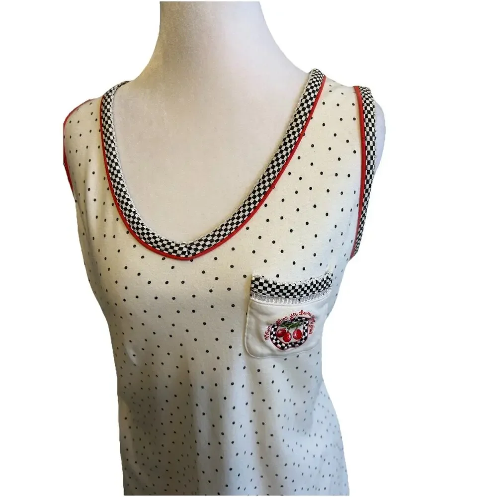 VTG Mary Engelbreit Cherry Polka Dot Nightgown Pj Nightie Granny Cottage Prairie